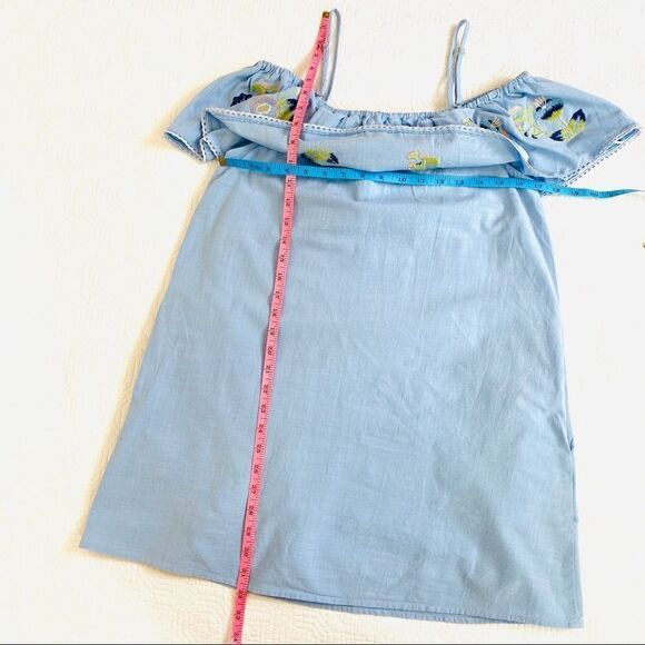 Loveriche chambray offshoulder ruffle dress with floral embroidery size small - Picture 3 of 5
